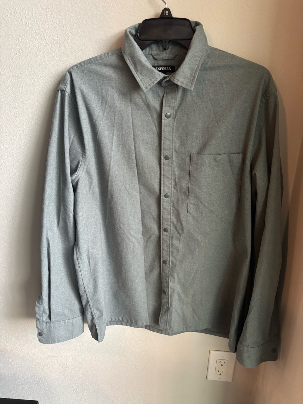 Express Men's Button-Down Long Sleeve Shirt in Sage Green